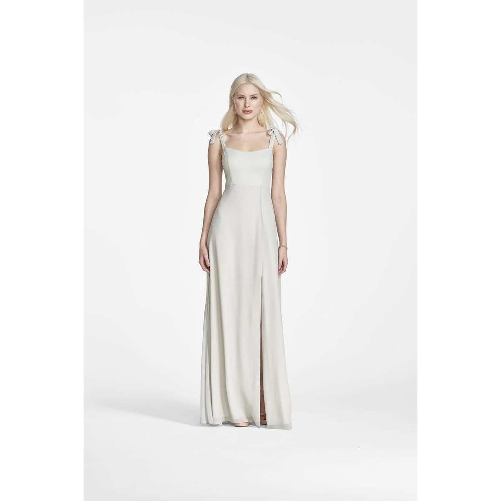 W.too by Watters Grey Tie Strap Sweetheart Maxi Bridesmaid Dress 00909 Size 12